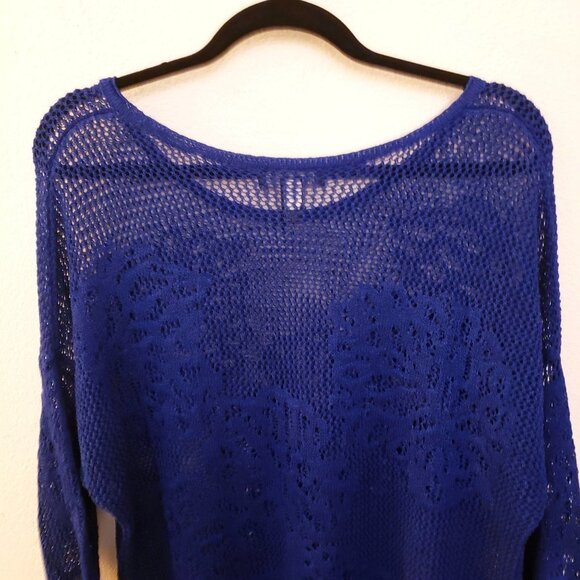 INC Linen Blend Royal Blue Open Weave 3/4th Sleeve Sweater Size 2X EUC - Picture 4 of 7